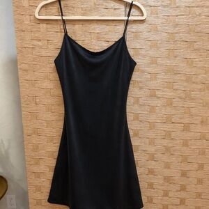 THXSILK 100% Mulberry Silk Elegant Black Mini Slip Dress EUC size M